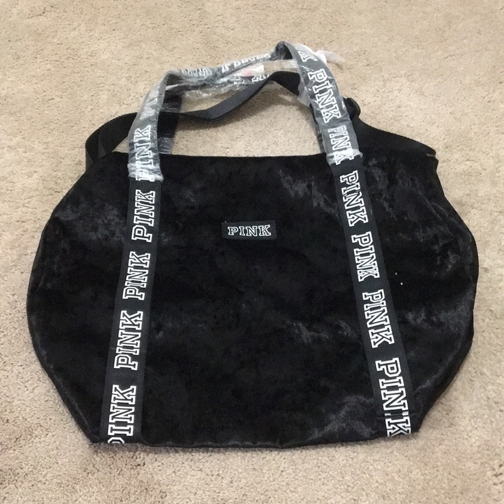 Black velvet pink duffel bag *new with tags